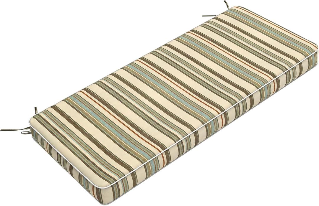 LVTXIII Bench Cushion 48 Inch with Ties, Patio Furniture Window Seat Cushions, Water-Repellent Bench Cushions for Outdoor/Indoor Porch Swing and Loveseat, 48"x18"x3", Stripe Onyx