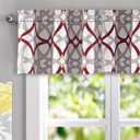 DriftAway Alexander Pattern Match Blackout Valances for Windows 250GSM Geometric Moroccan Mid Century Rod Pocket 52 Inch by 14 Inch Plus 1.75 Inch Header Red and Gray 1 Pack
