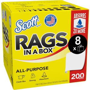 Scott Rags In A Box (75260), All-Purpose Towels, Large 9"x12" Paper Towel, Pop-Up Box (1 Box of 200 Sheets)