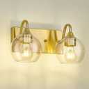 Emak Modern Brushed Gold Bathroom Light Fixtures, 2-Light Bathroom Vanity Light with Clear Glass Shade, Globe Vanity Lights for Bath, Mirror, Makeup Desk, VL118-BGD-CG-2