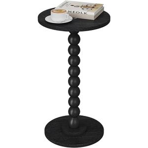 Round Side Table, Small Drink Table for Small Spaces, Pedestal End Table for Living Room, Modern Accent Nightstand with Solid Wood Leg for Bedroom, Corners and Office Black Color UTBT005B