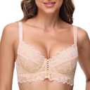 Women Underwire Full Coverage Sexy Lace Everyday See Through Bra No Pad Plus Size Unline Bralette Lingerie (40C, Beige)