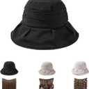Summer Women's Beach Sun Hat, Wide Brim Sun Protection, Lightweight Cotton Hat with Hair Attached via Magic Tape