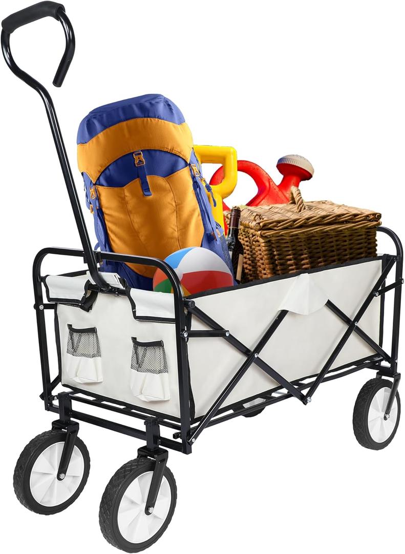 YSSOA Portable Rolling Folding Garden Cart with 360 Degree Swivel Anti-Slip Wheels & Adjustable Handle, 220lbs Weight Capacity, White