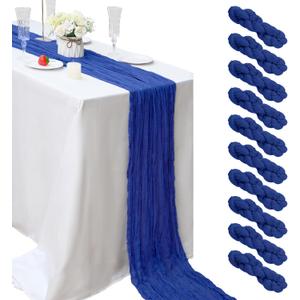 10 Pcs Royal Blue Cheesecloth Table Runner 10FT Boho Gauze Table Runner Romantic Cheese Cloth Table Runners Rustic Sheer Runner for Wedding Engagement Bridal Baby Shower Birthday Party Table Dcor, 10 Pack-23"x120"