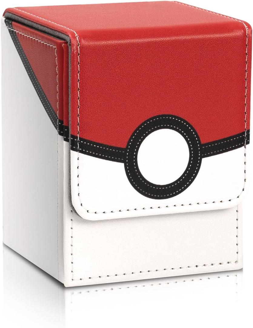 Collectible Trading Card Cases, Card Deck Box Storage Box Case Magnetic Deck Box Card Holder ，Can hold around 100 cards(Red-white)