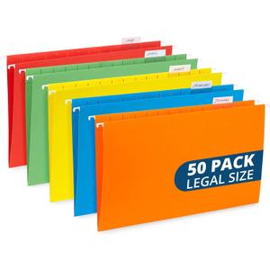 50 Legal Hanging File Folders, 50 Reinforced Hang Folders, Designed for Home and Office Color Coded File Organization, Legal Size, Assorted Colors, 50 Pack