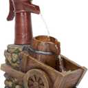 Alpine Corporation ZEN276S Indoor/Outdoor Floor Pump and Wheelbarrow Fountain, Vintage Wheelbarrow Garden Fountain 23", Brown