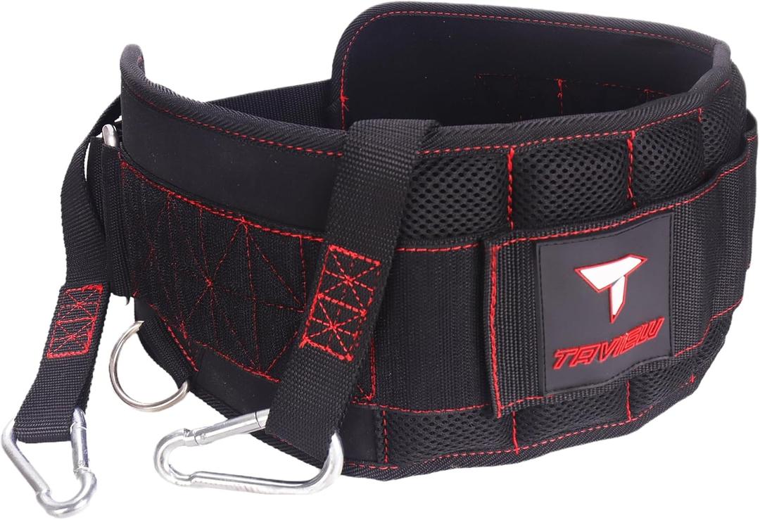 Heavy Duty Dip Belt With Chain - Weighted Pull Up Belt for Workout (Black&Red)