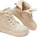 Shupua Boots for Women Winter Combat Boots Womens Ankle Boot Shoes Warm Snow Booties Hiking Sneakers with Zipper (7, Beige)