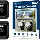 2K Indoor Window Camera with Adjustable Mount, No Drill Window Security Camera, Anti-Glare Glass Design, Night Vision, Local Storage, Easy Install Camera for Indoor Monitoring Outdoor (2 pack)