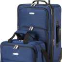 Amazon Basics Softside Luggage Set, 23-Inch Expandable Suitcase with Wheels and 15-Inch Tote, Extra Space (+15%), Front Pockets, Telescopic Handle, Navy Blue, Carry-On 23-Inch, tote 15-Inch