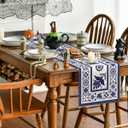 Artoid Mode Floral Bird Dia De Los Muertos Mexican Table Runner, Blue Patchwork Tiles Kitchen Dining Table Decoration for Home Party Decor 13x90 Inch