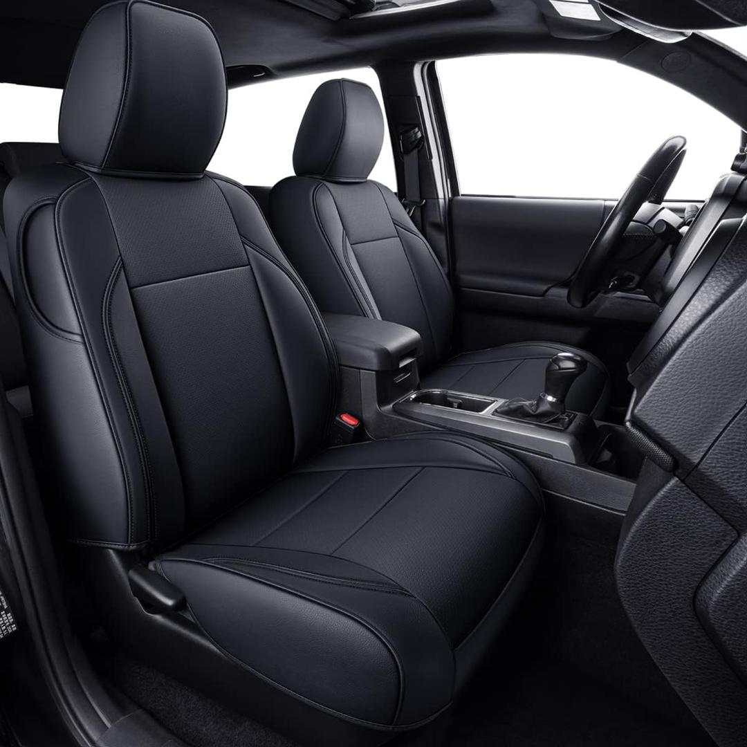 LUCKYMAN CLUB Tacoma Custom Fit Seat Covers for 2016-2023 Tacoma Crew Cab with Faux Leather (Black)