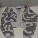 ThusFar Women Fashion Button Down Colorblock Cardigan Sweaters Fall Slim Crop Outwear Open Front Knit Coat Streetwear (Small, Typed-gray)