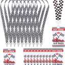 10 Sets Racing VIP Pass Cards with Checkered Lanyard Racing Lanyards Bulk PVC VIP Passes with Lanyard for Fast One Party Favors Race Car Decorations Event Gamer Race Car Theme Birthday Party