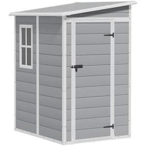 Greesum 5x4FT Plastic Outdoor Storage Shed, Resin Shed with Floor and Window, Tool Sheds with Lockable Door and Vent, for Garden, Garage, Lawn, Backyard, Light Gray