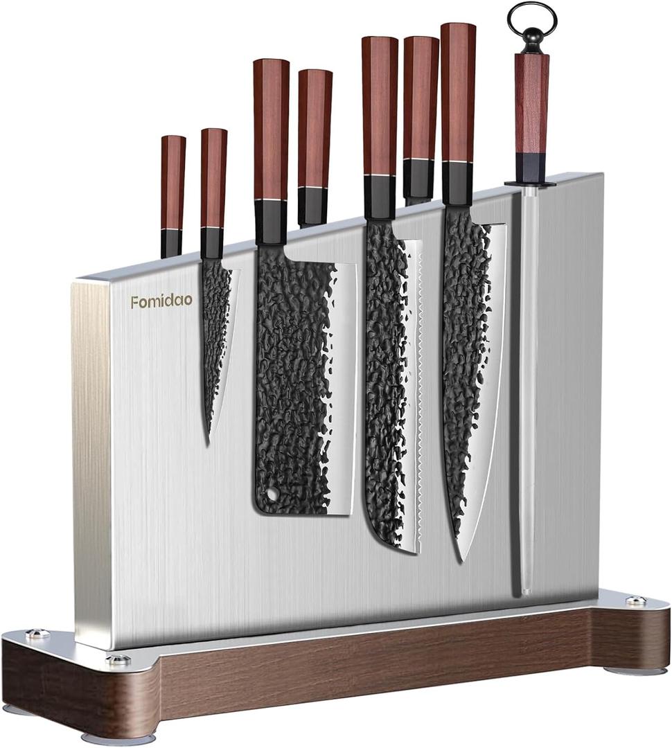 Magnetic Knife Holder Stand,Large Double Sided Magnetic Knife Block WIthout Knives Stainless Steel Magnet Kitchen Knife Holder Strong Magnetic Knife Rack Storage With Three Magnet Strip (16.143.9411 inch)