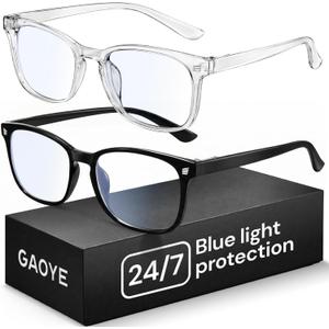 Gaoye Blue Light Glasses for Computer & Gaming - Anti UV Ray Lenses, Scratch-Resistant & Comfort Fit (Medium, 2 Black & Transparent Grey)