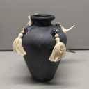 Large Decorative Ceramic Vase with Tassels, 9.4" Black Vintage Flower Vase with Handles, Textured Rustic Farmhouse Vases for Home Decor, Table Centerpiece, Living Room, Entryway, Wedding, Party Decor