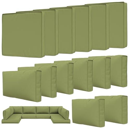 Tounosnt 14 Pcs Outdoor Patio Cushion Covers, Replaceable Waterproof Furniture Covers, Outdoor Non-Slip Covers with Zippers, Couch 3 Sizes, Covers Only, Light Green