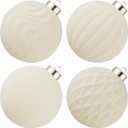 Large Velvet Christmas Ball Ornaments - 4 Inch Flocked Christmas Balls Shatterproof Decorative Hanging Ornaments Set for Xmas Tree Holiday Wedding Party Decor (Cream, 4pcs)