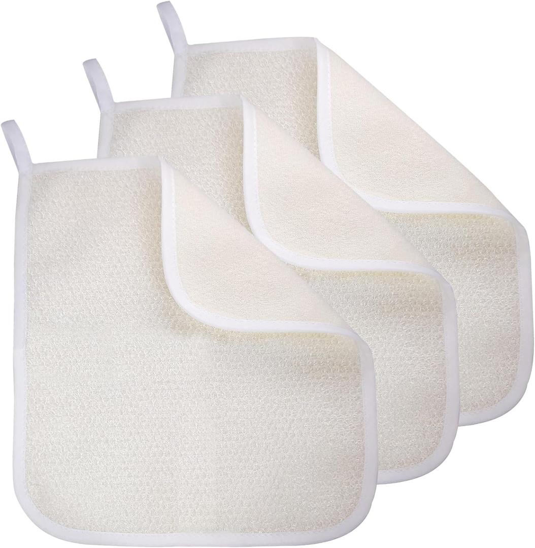Exfoliating Washcloth (3 Pack), Shower Cloth for Body and Face Exfoliator Scrubber, Two Sides Exfoliate Shower Rag Wash Cloths Nylon Cotton Loofah Sponge Scrub Towel estropajos para el cuerpo