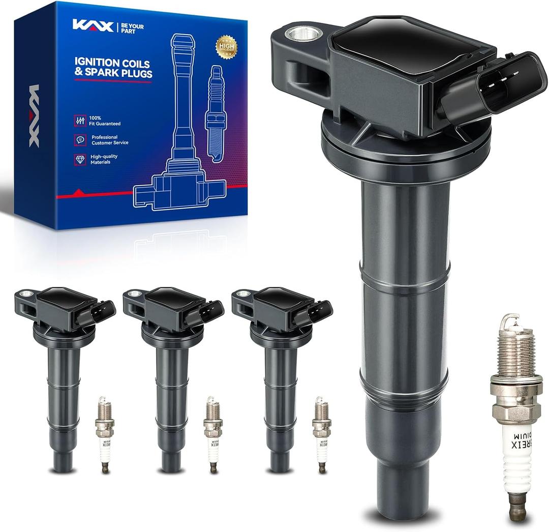 OEM Performance Set of 4 UF333 Ignition Coils & Double Iridium Spark Plug Compatible with Toyota Camry RAV4 Highlander Solara Corolla Matrix Scion tC xB Pontiac Vibe Lexus HS250h