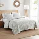 Indigo Ink - Full/Queen Quilt Set, 3-Piece Modern Floral Bedding with Matching Shams, Lightweight Boho Room Decor (Tufted Medallion Collection, Grey)
