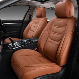 Car Seat Covers Full Set, Breathable Leather Automotive Front and Rear Seat Covers, Car Seat Protectors Full Set, Compatible with Most Vehicles, SUV (Brown, Front Pair)