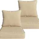 Outdoor/Indoor 24x24 inch Deep Seat Patio Cushions Set of 2 Resilient Foam Filling Water Repellent Stain-Resistant UV Resistant Weather Resistant Patio Cushions Beige