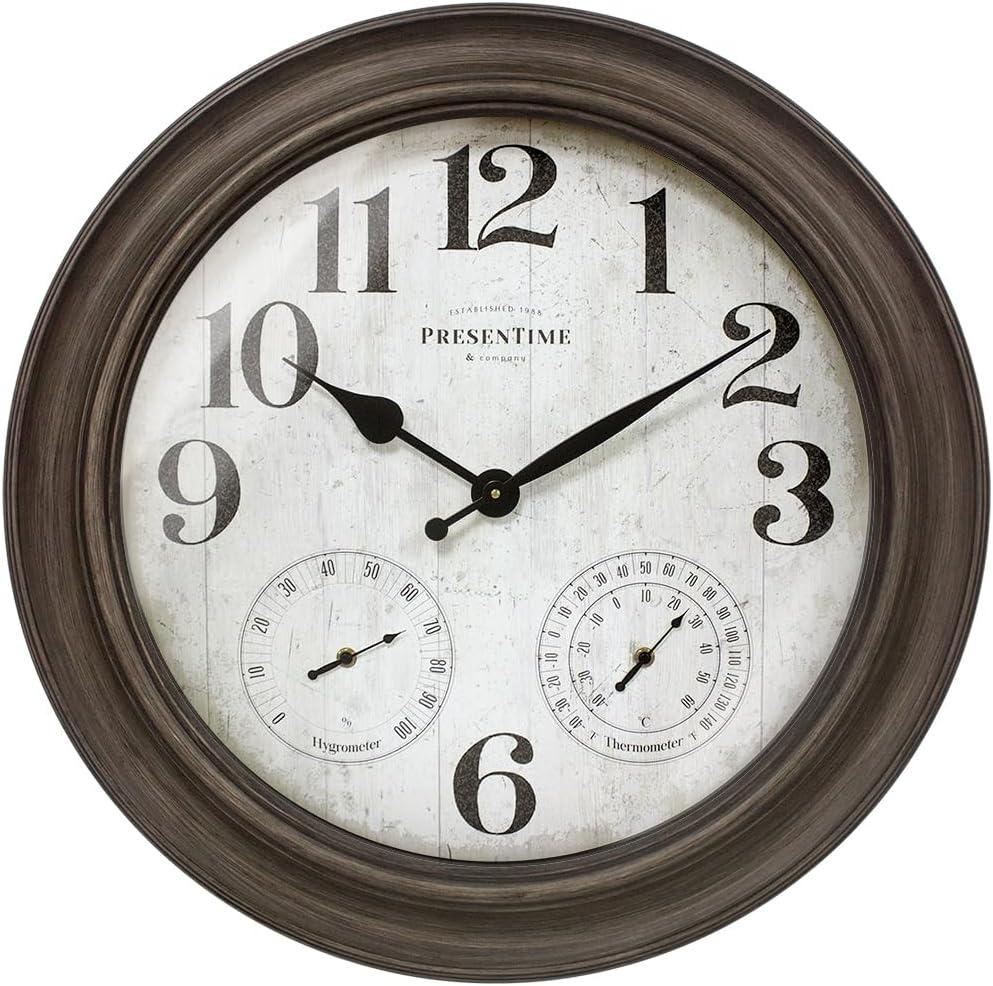 Presentime 26" Clifton in/Outdoor Farmhouse Clock - Grey Oak
