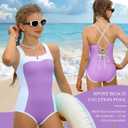Kids4ever Girls One Piece Swimsuits Color Block Bathing Suit Kids Swimwear for Teens Beach 9-16Y (11-12 Years, Purple)