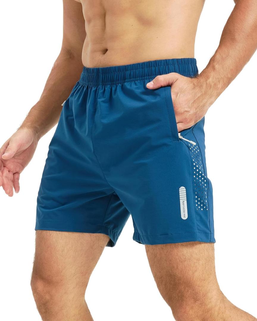 Men's Athletic Shorts Quick Dry Workout Shorts 7"/ 5"/ 9" Lightweight Hiking Linerless (Blue, S)