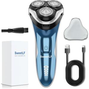 SweetLF Electric Razor for Men with Pop-Up Trimmer, IPX7 Waterproof Electric Shaver, Rechargeable Cordless Shavers for Men, Type-C, 120Mins Runtime, Plug & Play, Blue