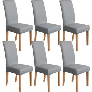 Amazon Basics Dining Chair Covers, Stretch Parson/Dining Chair Slipcover, Removable Washable Chair Protector for Home/Restaurant/Banquet, Light Grey, 6-Pack