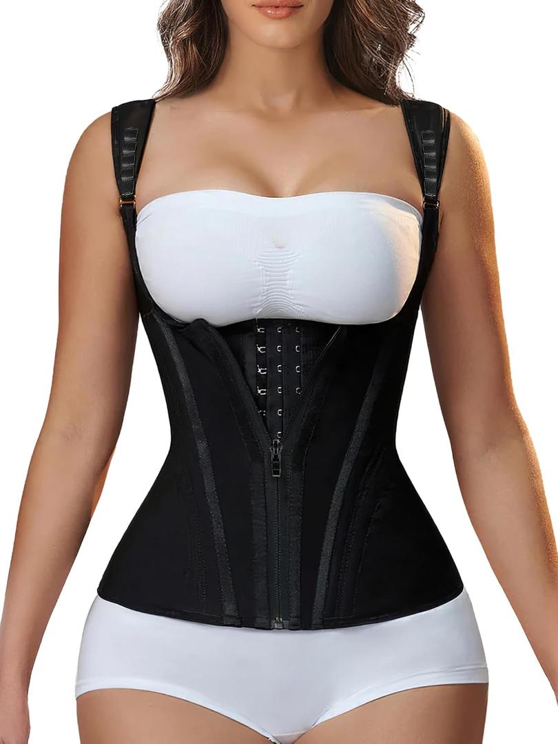 YIANNA Waist Trainer for Women Tummy Control Sports,Workout Hourglass Vest Waist Cincher with Adjustable Shoulder Strap (Large, Black)