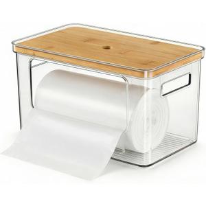 Trash Bag Dispenser, Stackable with Bamboo Top Extra Large Garbage Bag Holder & Under Sink Organizer for Kitchen, Laundry Room, Pantry Organization and Storage