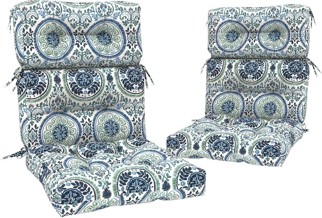 Outdoor High Back Chair Cushions Set of 2, Water-Resistant Chair Cushions for Patio Home Garden, Replacement Rocking Chair Cushion with tie 22" W x 20" D, Celadon Wreath