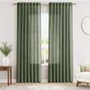 Olive Green Linen Curtains 84 Inches Long for Living Room Back Tab Light Filtering Privacy Semi Sheer Curtains Modern Farmhouse Decor Olive Green Curtain for Bedroom 2 Panels 52x84