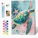 Auremi Turtle Paint by Number Kits with Framed, DIY Animals Paint by Number Canvas for Adults, Easy Acrylic in Canvas with Brushes for Decor 20x30cm