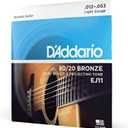 D'Addario Acoustic Guitar Strings, 80/20 Bronze, EJ11, Light Gauge 12-53, 6-String Set, Pack of 1