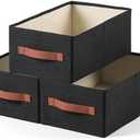 linen closet organizers and storage, 3 Pack Large Storage Baskets, Washable, Clothing Storage Bins with Handle, Closet Organizer for Storage Sweater,Sheets (Black, 16"x9½"x6¾")