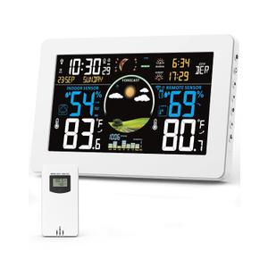 Weather Station Wireless Indoor Outdoor Thermometer, 7.5" VA Display with Remote Sensor, Home Weather Station with Weather Forecast, Temperature, Humidity, Atomic Clock, White