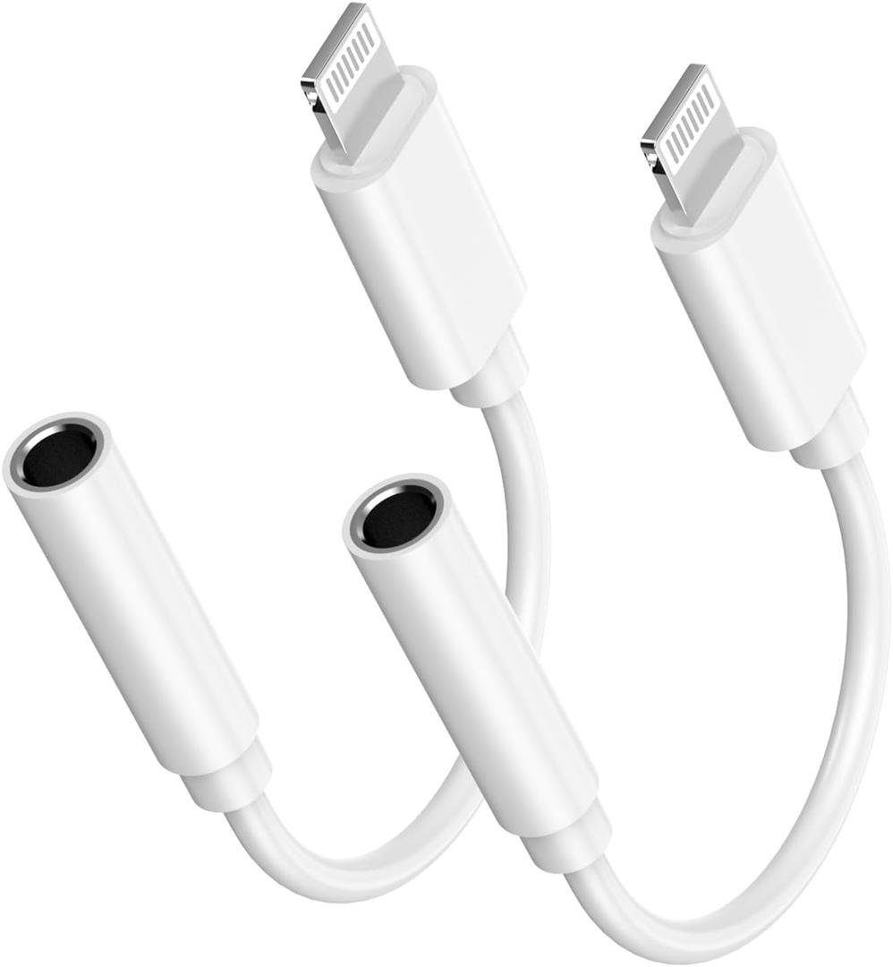 [Apple MFi Certified] Apple Lightning to 3.5 mm Headphone Jack Adapter for iPhone, 2 Pack iPhone 3.5mm Aux Audio Adapter Converter Cable Dongle Compatible for iPhone 14 13 12 11 Pro Max XS XR X 8 7 6