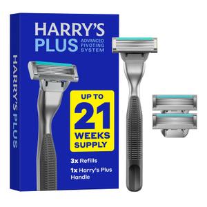 Harry's Plus Razor Shaving Kit for Men - Premium Handle and 3 Razor Blade Cartridges - Advanced Pivoting System - Onyx