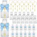 Chuangdi 24 Pcs 12 Sets Holy Water Bottles Baptism Favors for Guest Holy Water Container with Cross Rosary Organza Bag Bow 50ml Glass Empty Container for Communion Christian Wedding (Elegant,Blue)