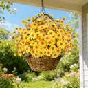 Real Looking Artificial Daisy Flowers for Outdoors, 5 Bundles Yellow Faux Flower Daisies UV Resistant Realistic Spring Summer Fake Flowers for Outside Planters Porch Decor