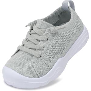 LeIsfIt Toddler Shoes Boys Girls Wide Toe Box Breathable Slip-On Sneakers Kids Lightweight Barefoot Feel Shoes for Everyday Play, Light Grey Size 6