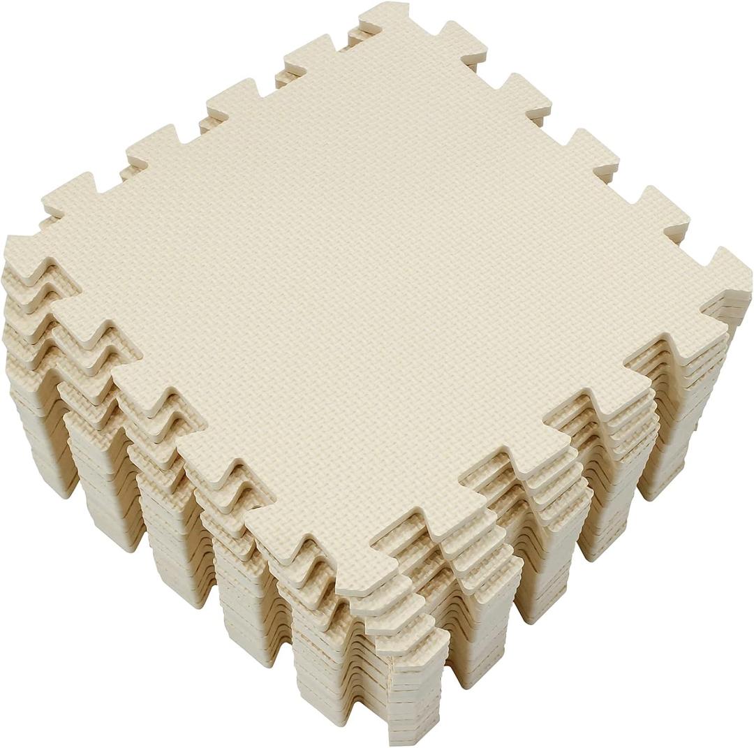 Yostrong 18 Tiles Interlocking Puzzle Foam Baby Play Mat for Playing - EVA Babies Crawling Mat | Rubber Floor Work Out Mats for Home Gym. Beige. YOC-Jb18N